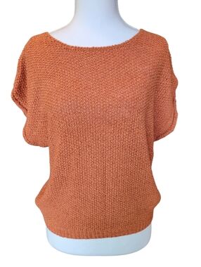 Moon & Madison Terracotta Orange Woven Knit Short Sleeve Sweater Top